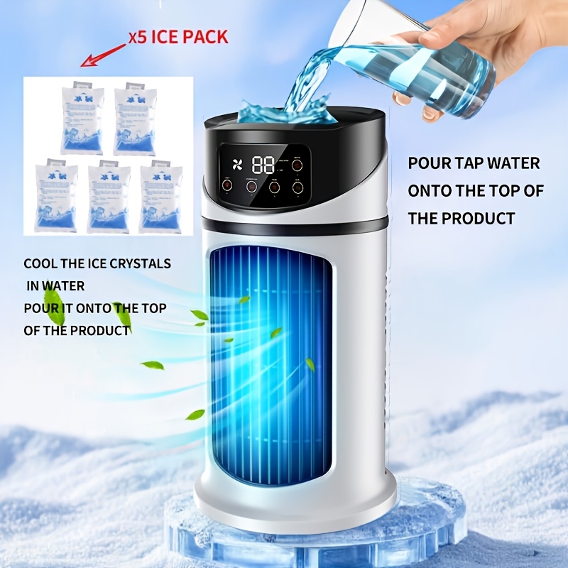 Refroidisseur d'air humidificateur USB rechargeable à 6 vitesses, ventilateur silencieux avec minuterie de 6 heures, dispositif de refroidissement personnel portable pour la maison, le bureau et le do