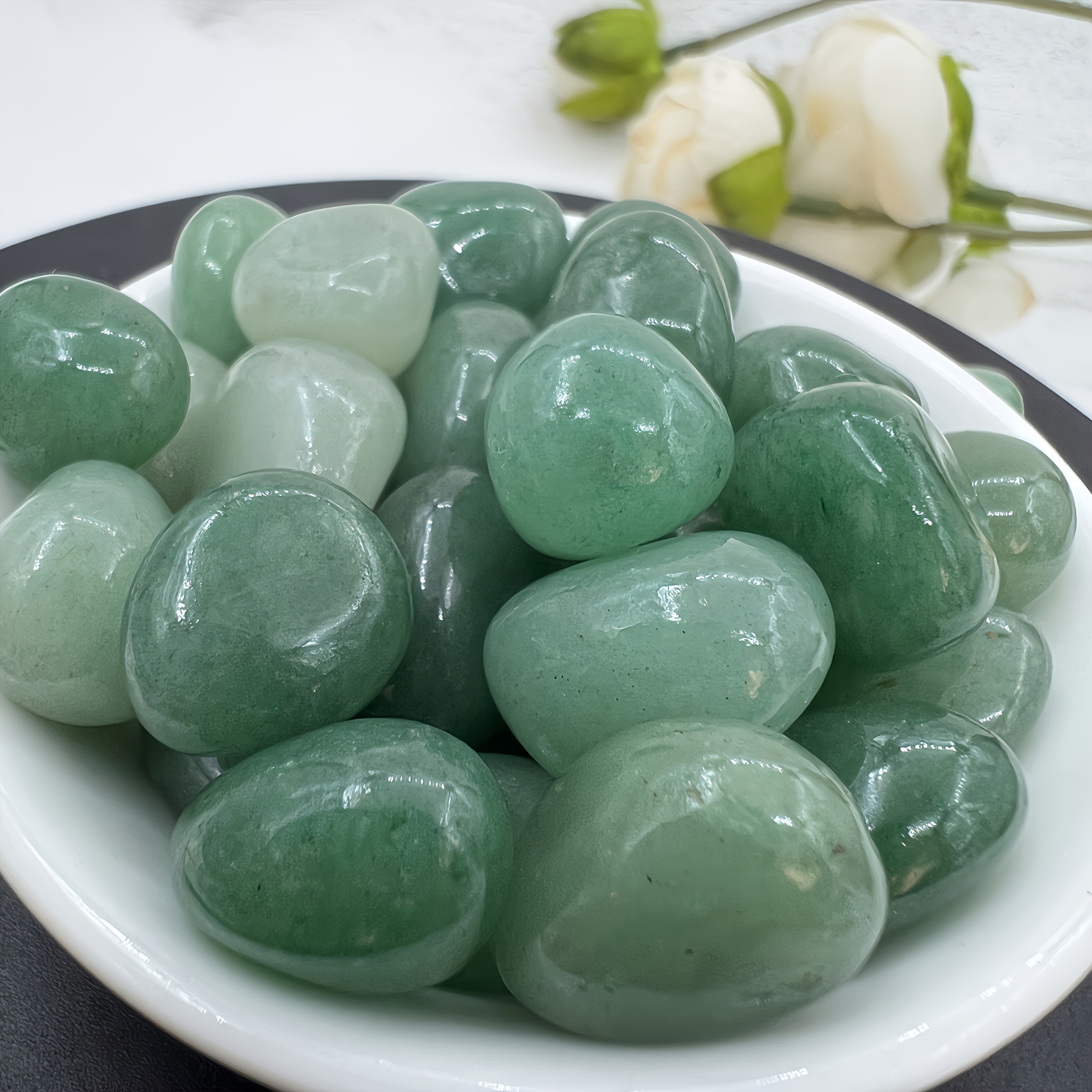 TEMU 10 Galets de Dongling Verts - Pierres Décoratives Ovoïdales , Décorations de Bouteille d'Aquarium de Jardin, à Brillance Éclatante, Décoratives