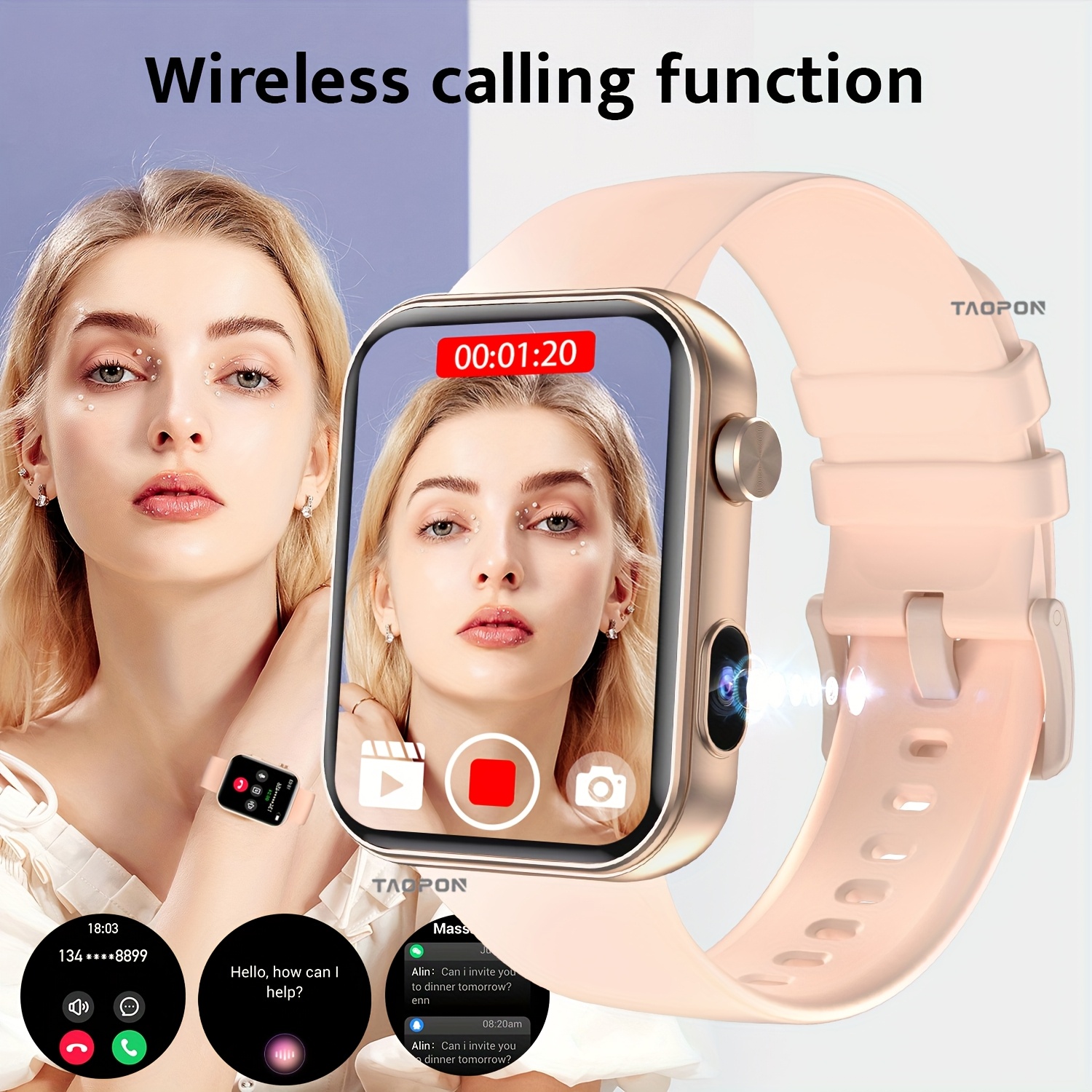 Les montres intelligentes TAOPON pour hommes et femmes sont livrées avec des fonctionnalités telles que la photographie, l'enregistrement audio et la vidéo, équipées d'une caméra intégrée, d'un tracker de fitness de calories et de la surveillance du sommeil.