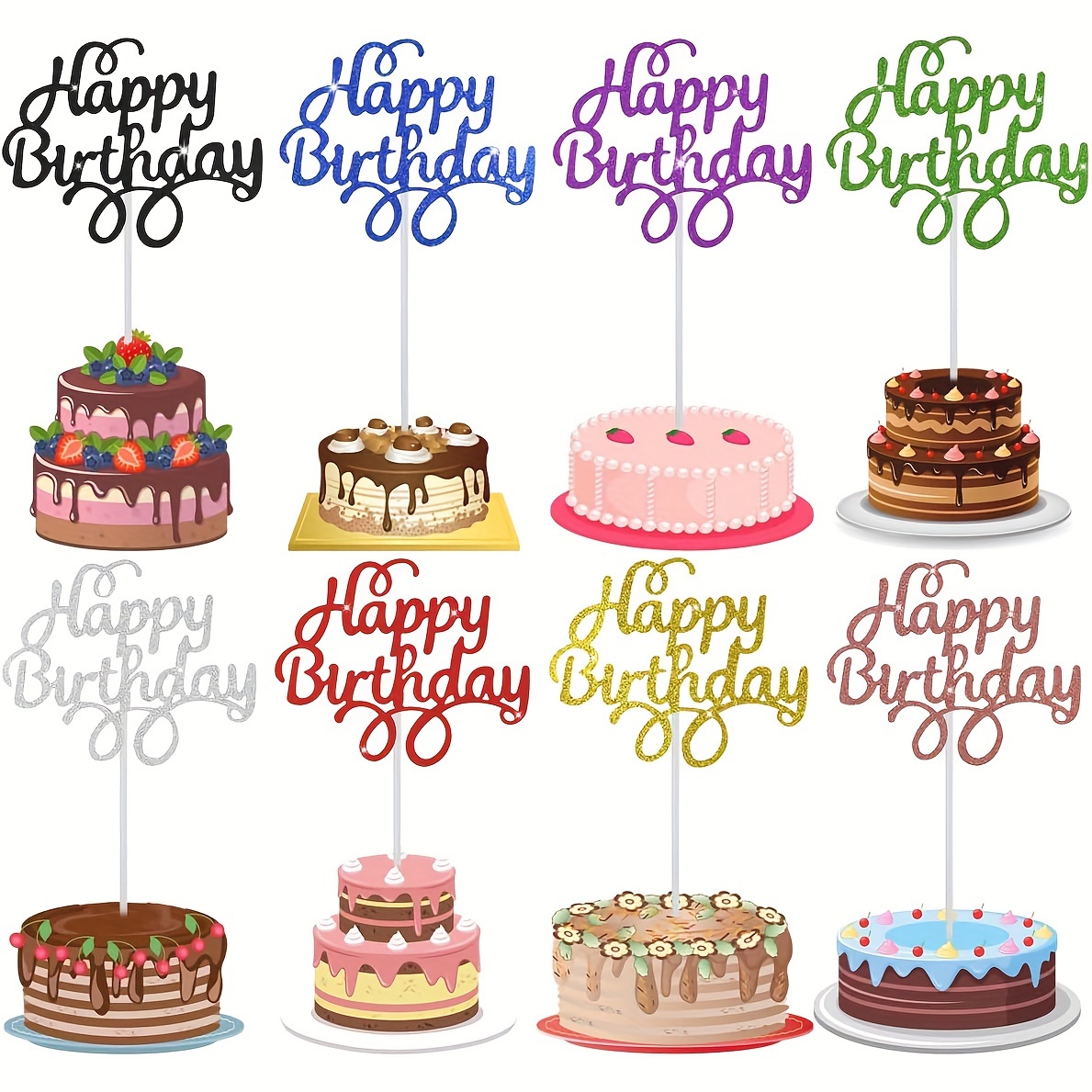 Image of 40 Glittery Cake Toppers For Birthdays, Decorative Cake Additions For Cupcakes, Desserts, And Fruit Picks For Birthday Celebrations, Halloween, Christmas