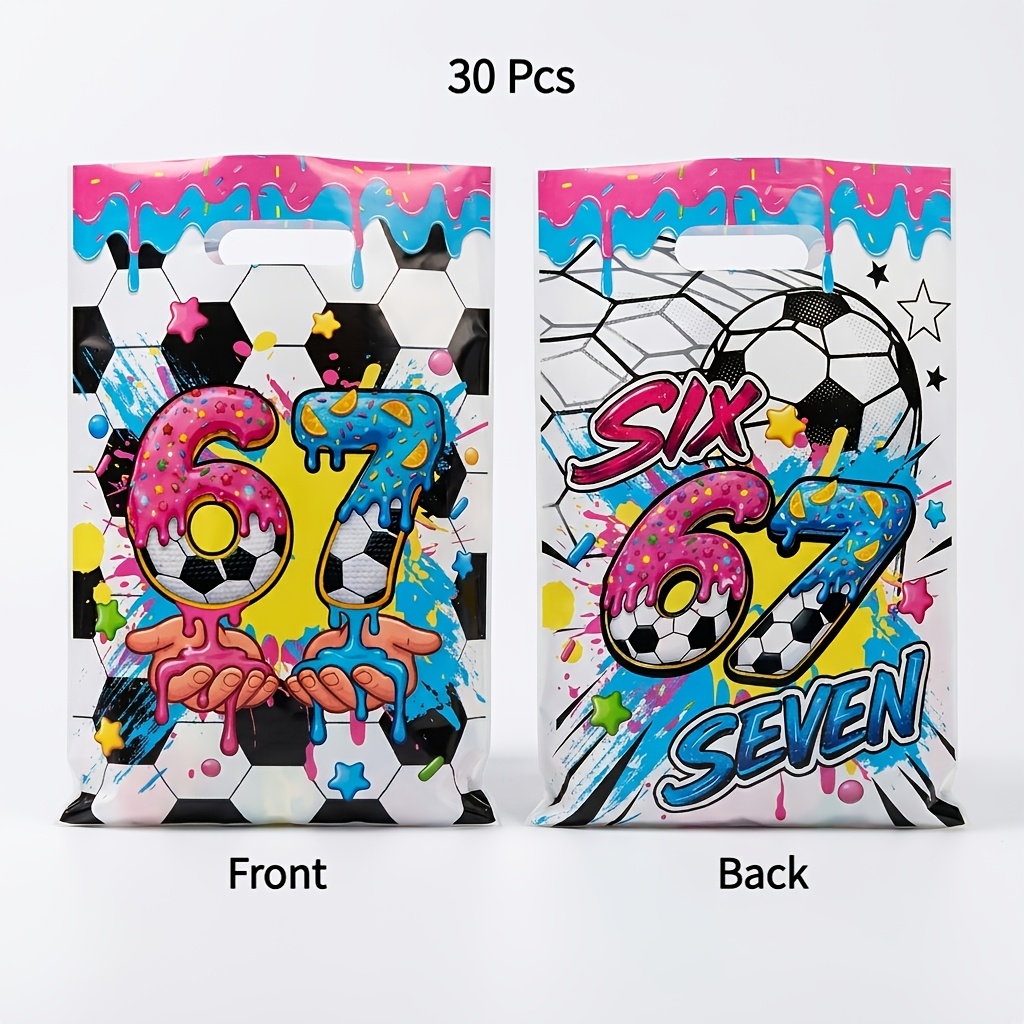 TEMU Voetbal Event 2026 - Cadeau voor Haar/Hem 10/30/50 stuks 25X16.5Cm Plastic Cadeautassen, 6 7 voor Feestbedankjes, Voetbal Thema Goody Bags met
