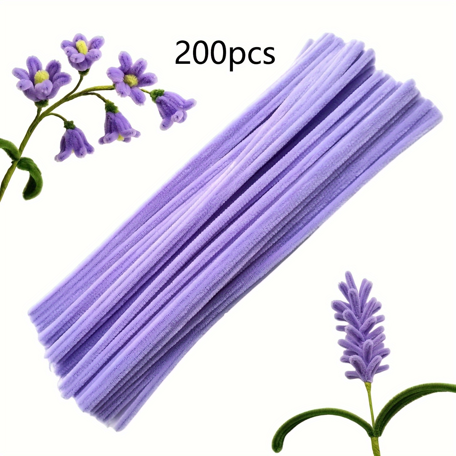 

200pcs Light Purple Pipe Cleaners Set For Crafts, Upgrade Furry Chenille Stems Twist Stick, Diy Arts Crafts Project, Creative Home Decoration Supplies, Flower Bouquet Supplies Leaf Stem Handicrafts