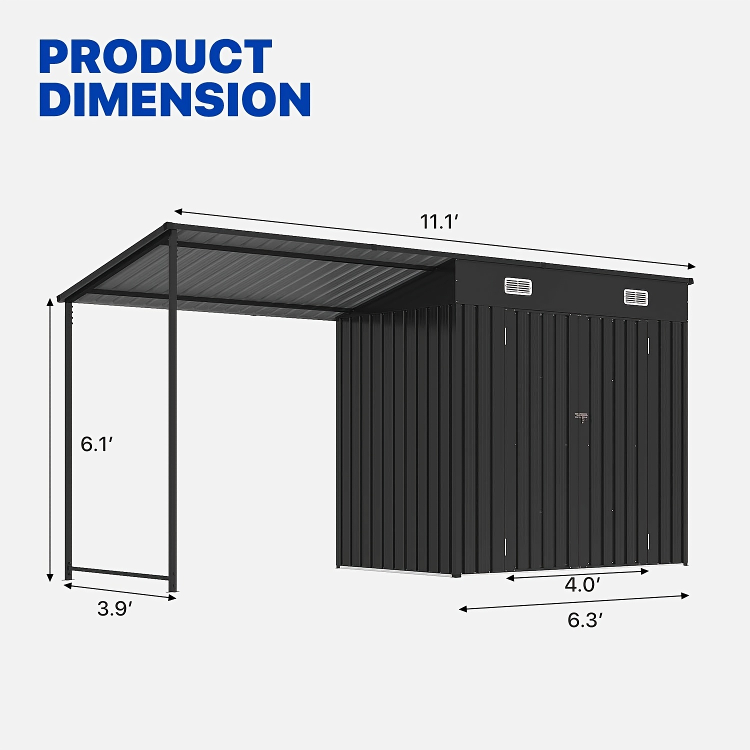 TEMU 6x4ft Outdoor Storage Shed And Gazebo Combination, A Outdoor Setup, 12x4ft Metal Lean-to Shed With An Open-sided Pergola, A Sturdy Garden Tool