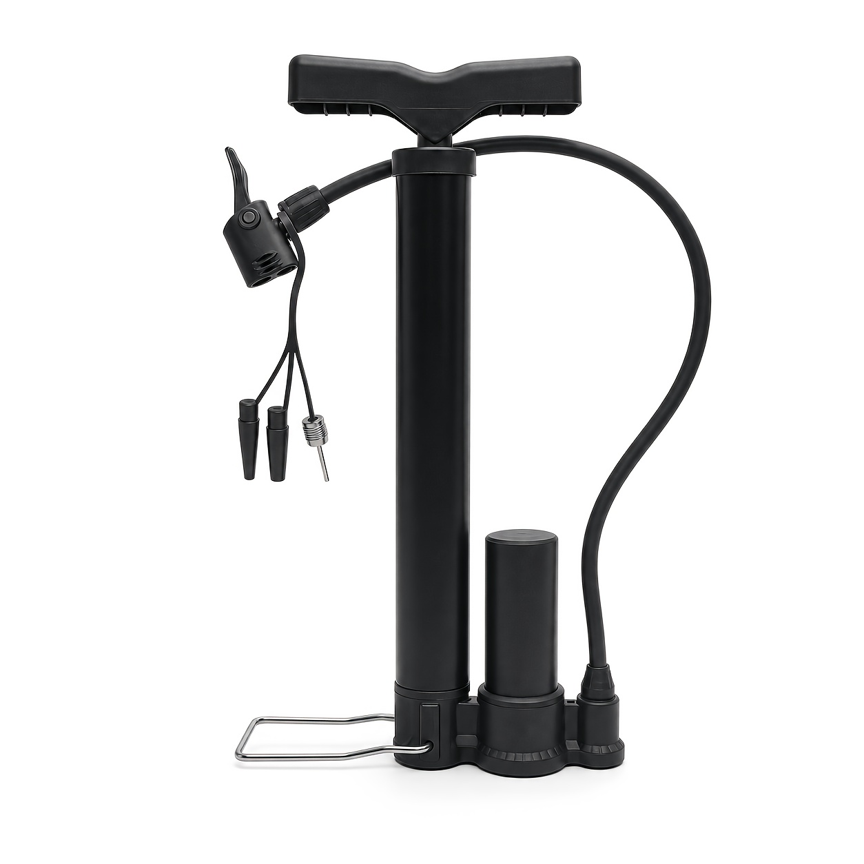 1pc Portable Bike Pump With Dual Nozzle, Versatile Manual Air Inflator For Bicycles, Motorcycles, And Balloons, Schrader And Valve Compatible, Lightweight And Durable