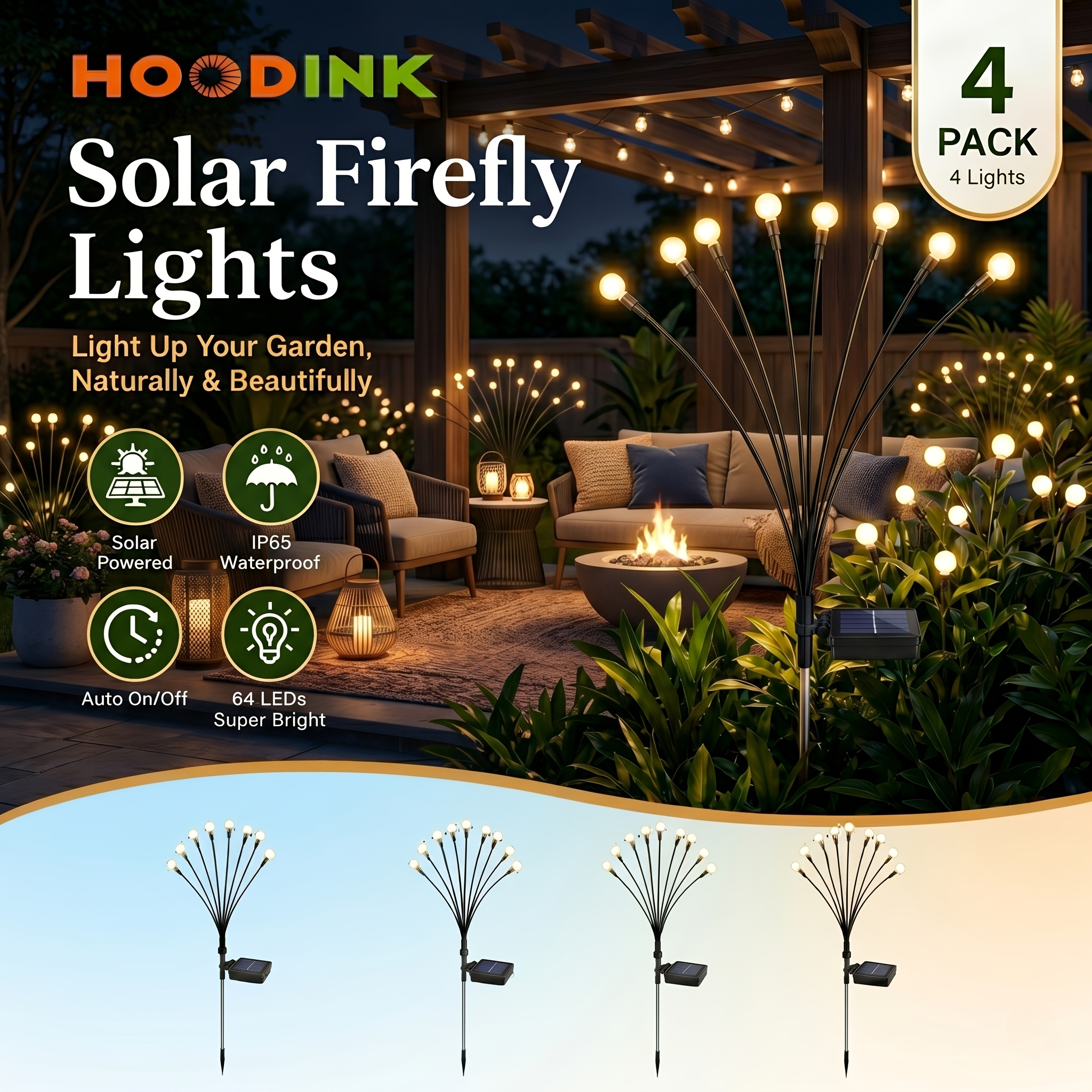 TEMU 4/8 Pack Solar Firefly Lights Outdoor, 32/64 Led Outdoor Solar Garden Lights, Ip65 Decorative Garden Lights For Garden, Patio, Yard, Landscape,