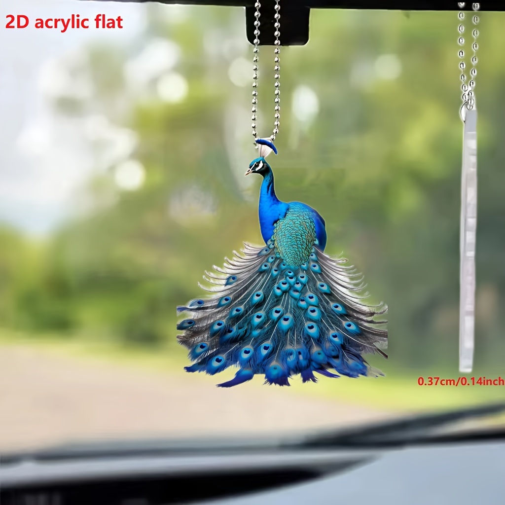 

1pc, 2d Acrylic Beautiful Colorful Peacock Rearview Mirror Decorative Pendant, Backpack Keychain Decorative Pendant, Home Decoration Products