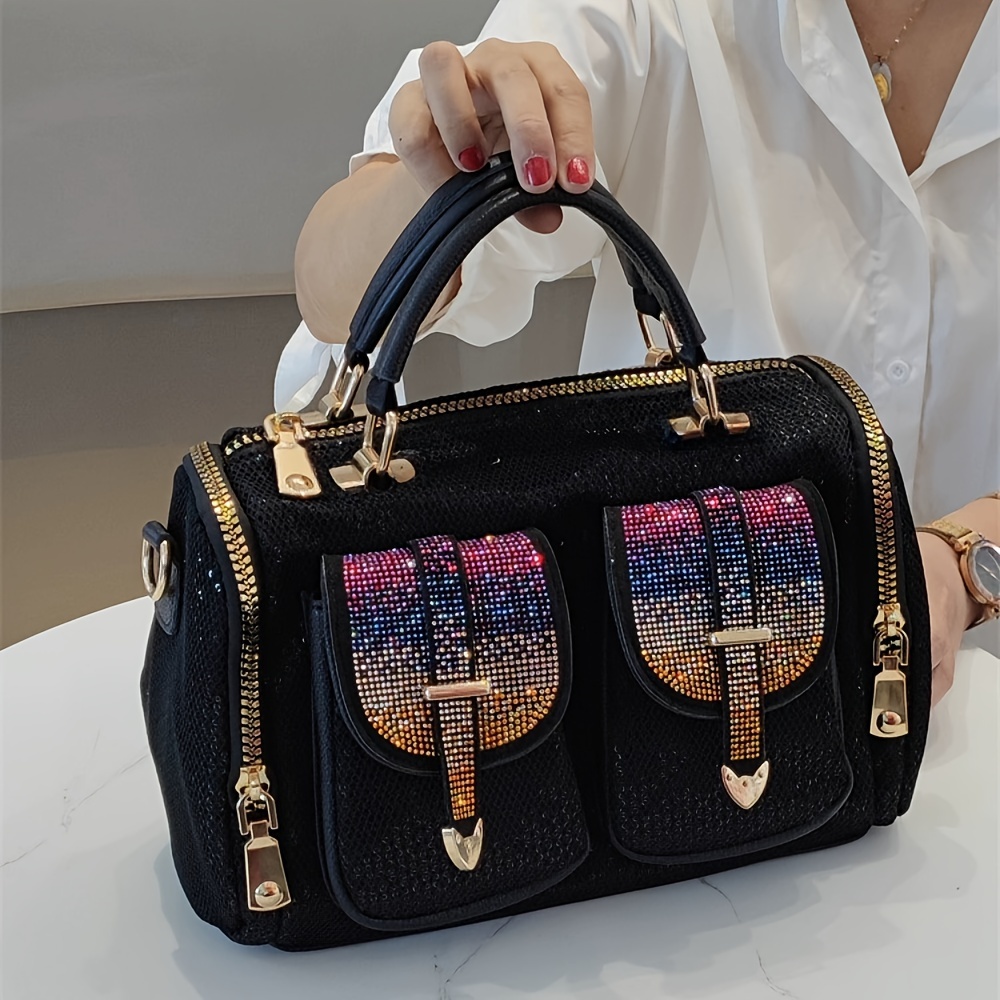 

Sac à main à paillettes et strass pour femmes, sac à bandoulière Vintage, sac à bandoulière de Style Punk avec poignée