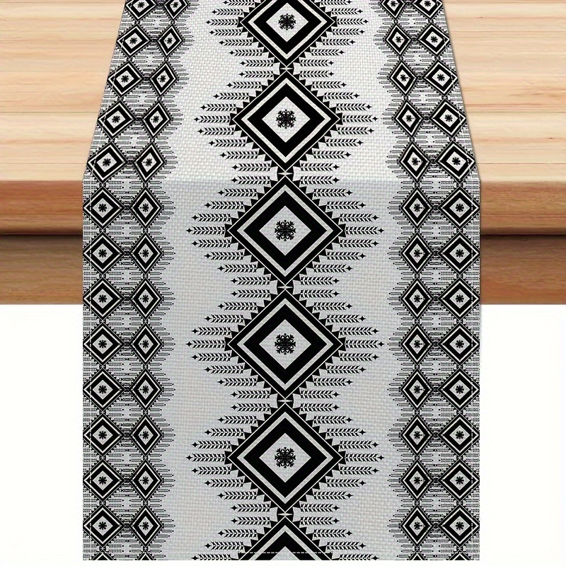 

Chic Black & White Geometric Table Runner - Contemporary Polyester Design For Indoor/outdoor Parties, 13" X 72