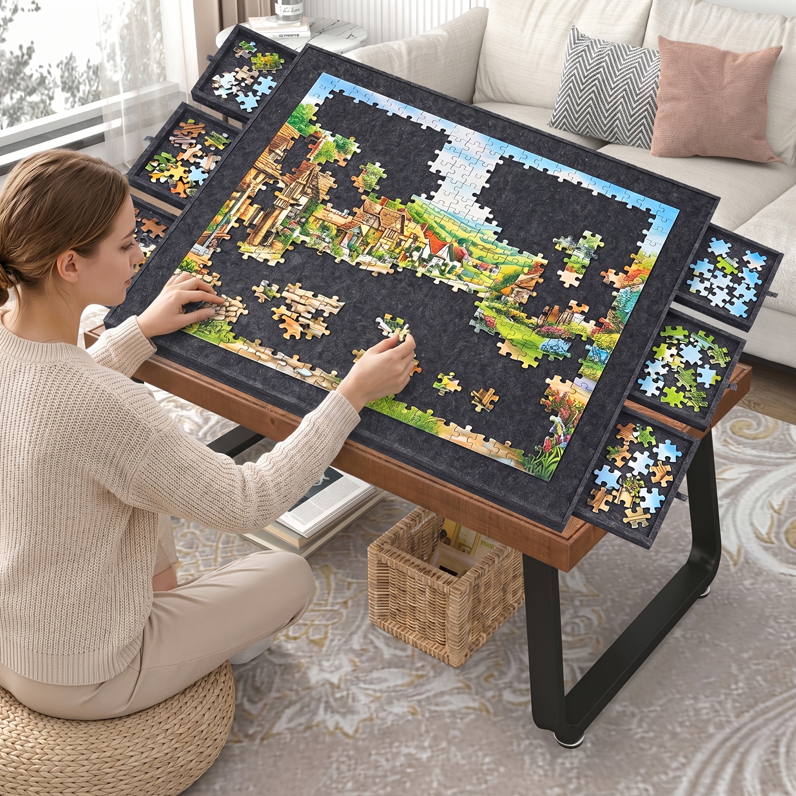 Image of 2000pcs Puzzle Board With 6 Storage Drawers, 106x80cm Foldable Felt Jigsaw Table, Portable Organizer For Adults, Perfect Gift For Christmas Birthday Or Family