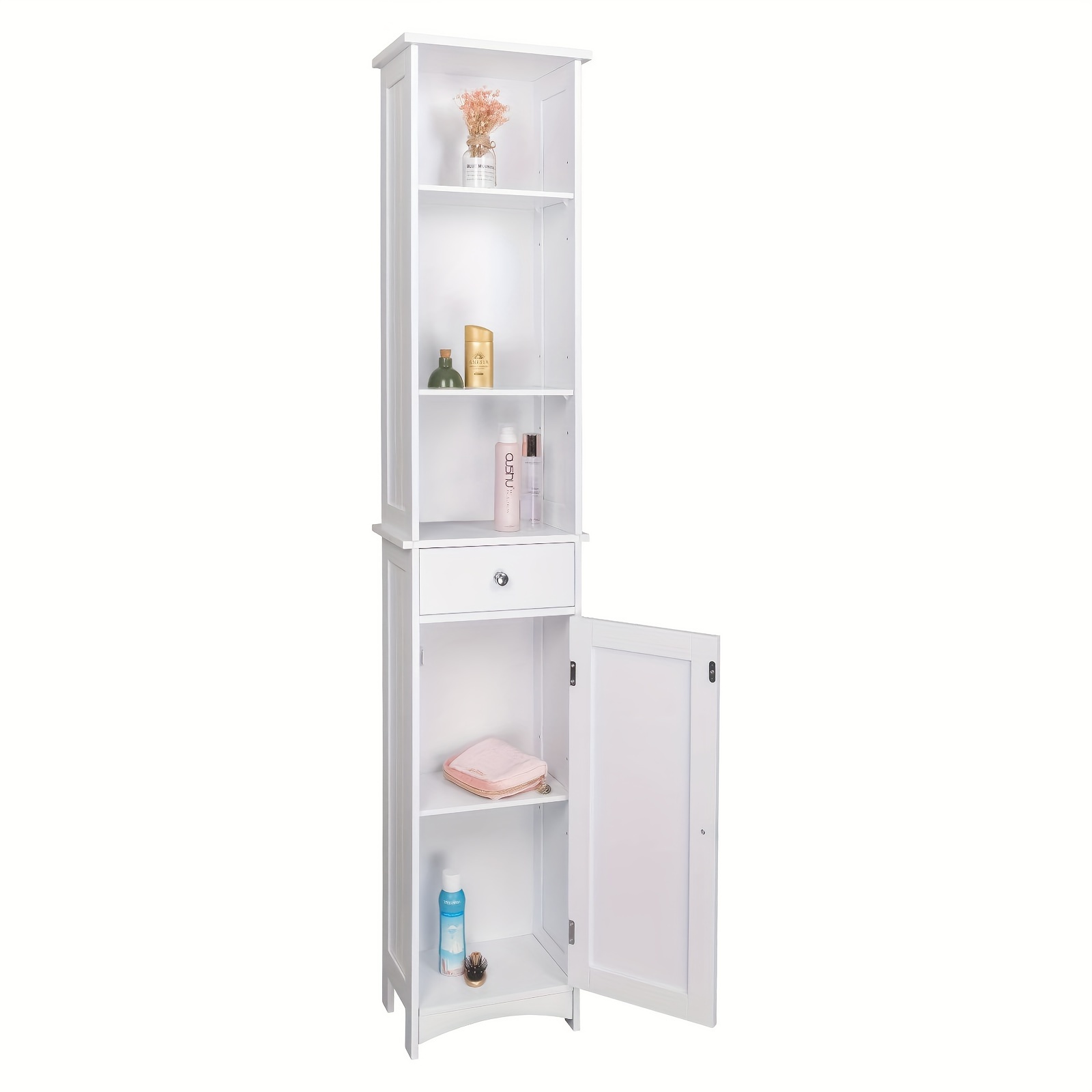 1pc Bathroom Cabinet High Cabinet Bathroom Cabinet Bathroom Chest Of Drawers Bathroom Shelf Corner Cabinet Wooden White 33x23x165cm
