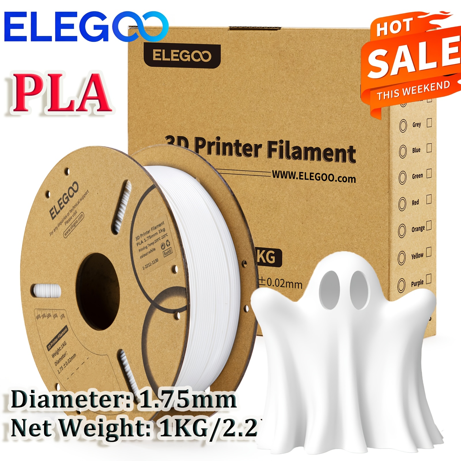 TEMU Elegoo 3d Printer White Pla Filament 1.75mm, 3d Printer Filament Dimensional +/- 0.02mm, 1kg Cardboard Spool(2.2lbs) 3d Printing Filament Fits