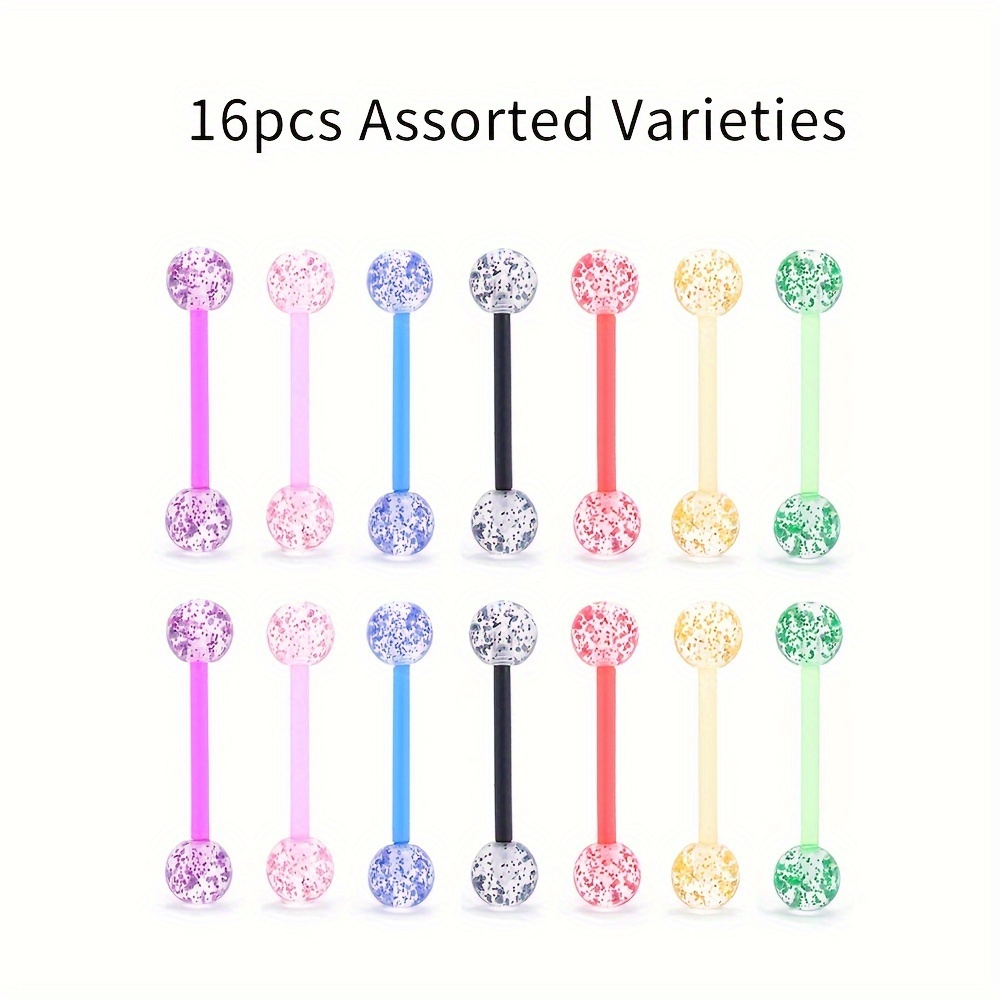 5/8/16 Acrylic Glitter Tongue Studs, Random Colors, Body Piercing Jewelry, Acrylic Shiny Piercing Levers
