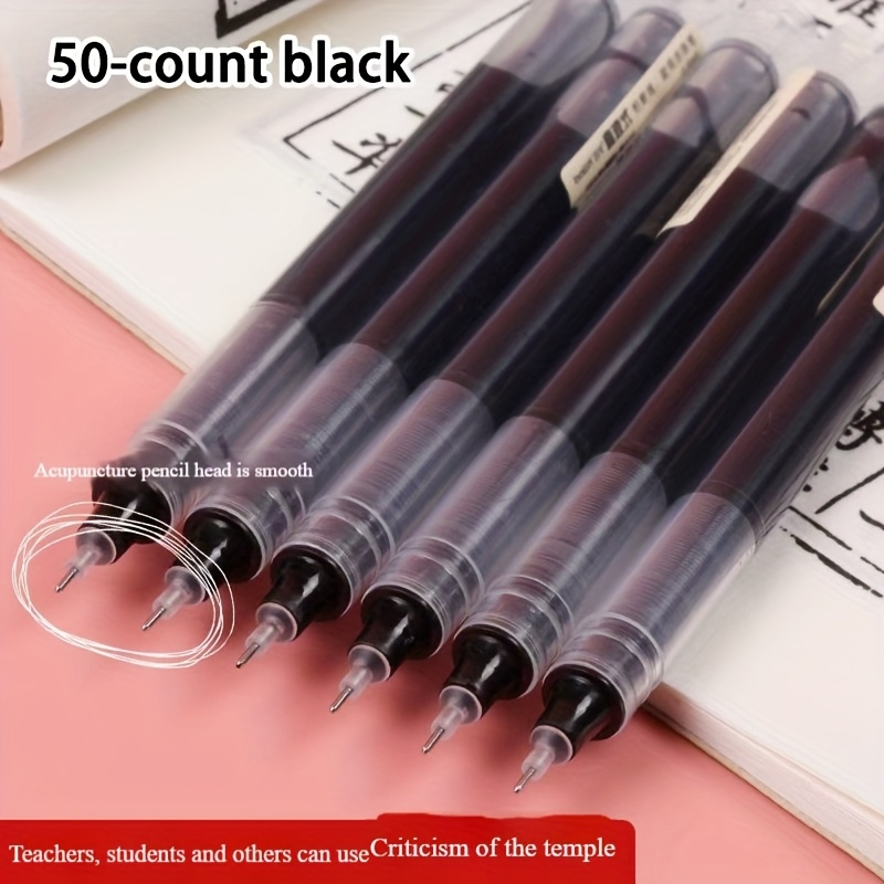 TEMU A Set Of 50 Black Ballpoint Pens -drying Liquid Ink, Featuring A 0.5mm Tip, Ideal For Students' Tests And Assignments, As Well As Office Writing