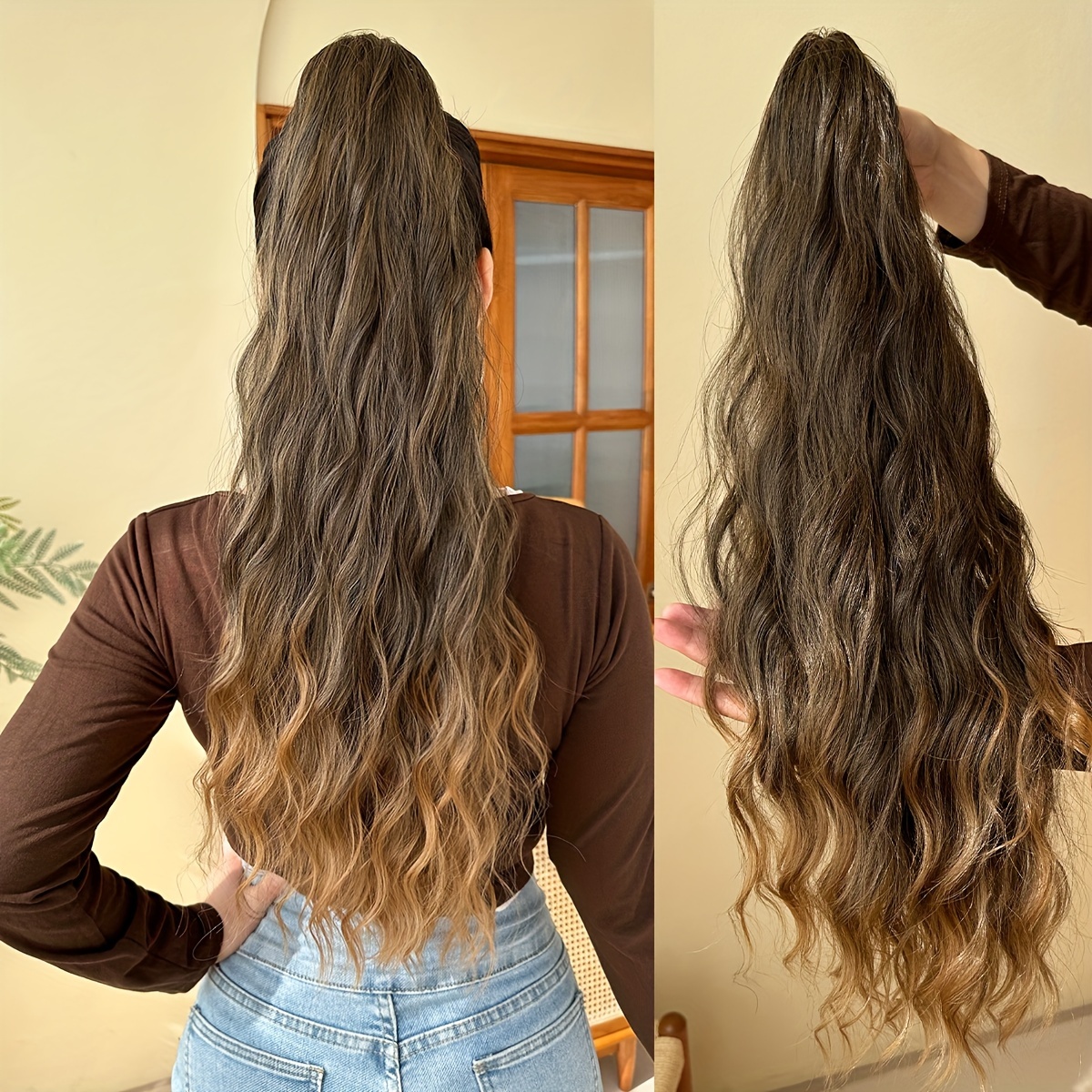   womens 24 inch long wavy drawstring ponytail extension high temperature fiber synthetic hairpiece for daily use details 3