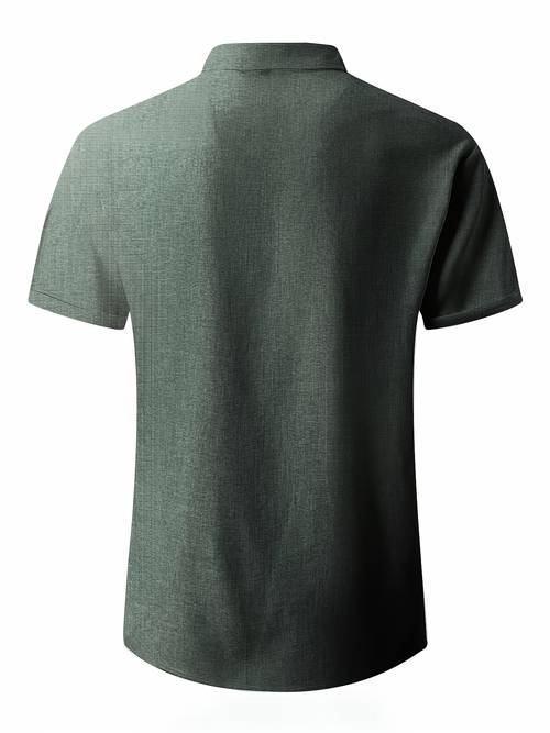mens double front hemp cardigan short sleeve high quality shirt short sleeve lapel shirt