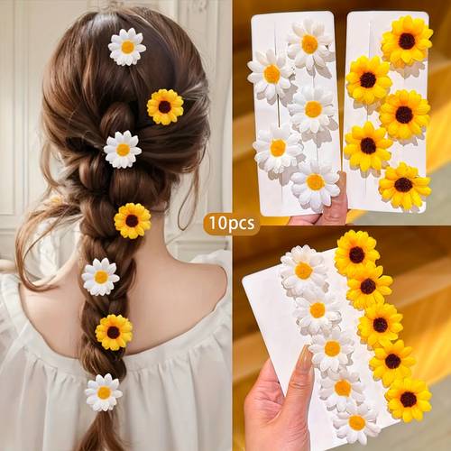 10 white and yellow sunflower hair clips a large suitable for daily wear as hair accessories