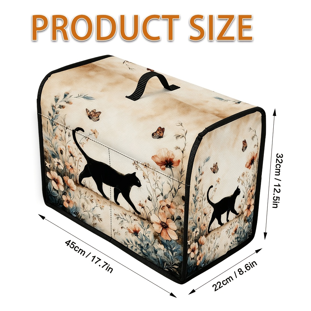 TEMU 2d Flat Printing, 1pc, Black Cat With Flowers Butterflies Printed Sewing Machine Dust Cover With Pocket - Protects Your Sewing Equipment, Useful