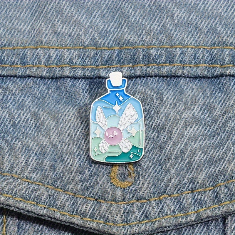 

Fairy In A Bottle Enamel Pin - Cartoon Brooch With Floral And Starry Night Design, Alloy, Elegant Cream Detail - Jewelry Gift For & Friends, Fairy Party Decorations