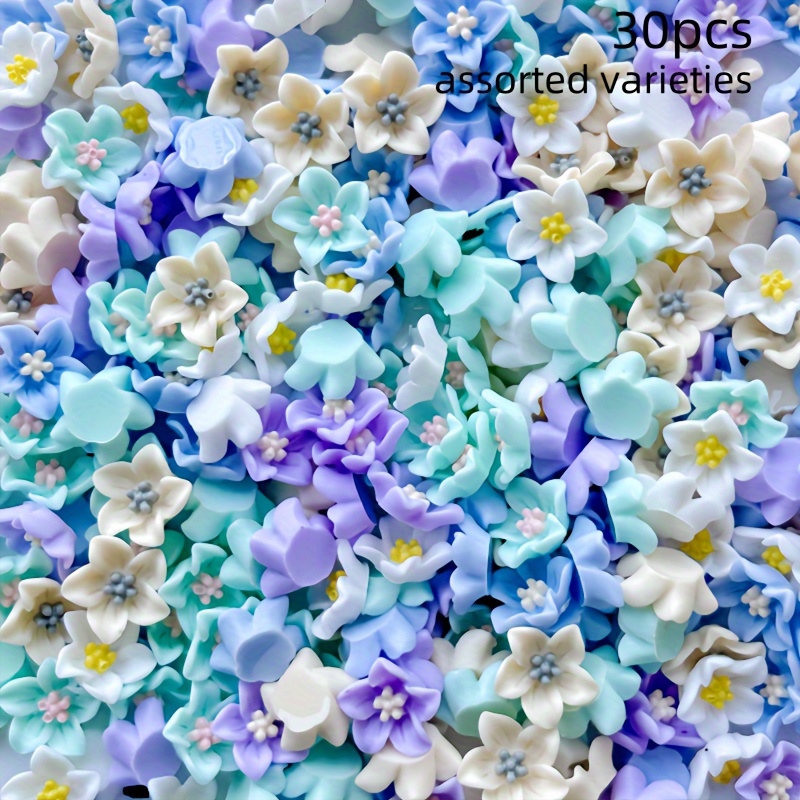 

30pcs Resin Flower Embellishments For Diy Crafts - Flat Back Five-petal Floral Decorations For Accessories, Shoes, Hats, Hair Clips & Headgear