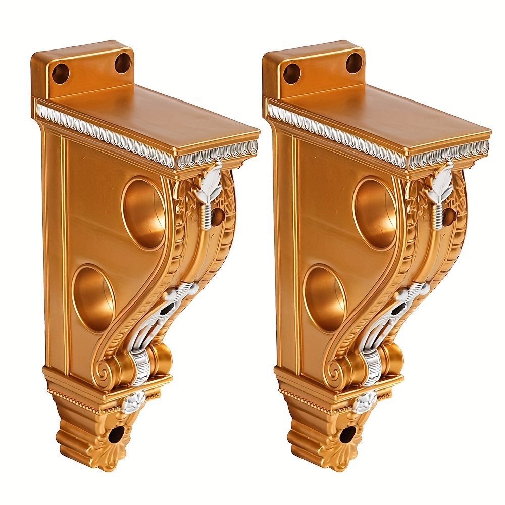TEMU 2pcs Double-hole Wood Grain Adjustable Wall Hanging Hook Roman Rod Curtain Bracket Low Seat Fixed Bracket Decoration