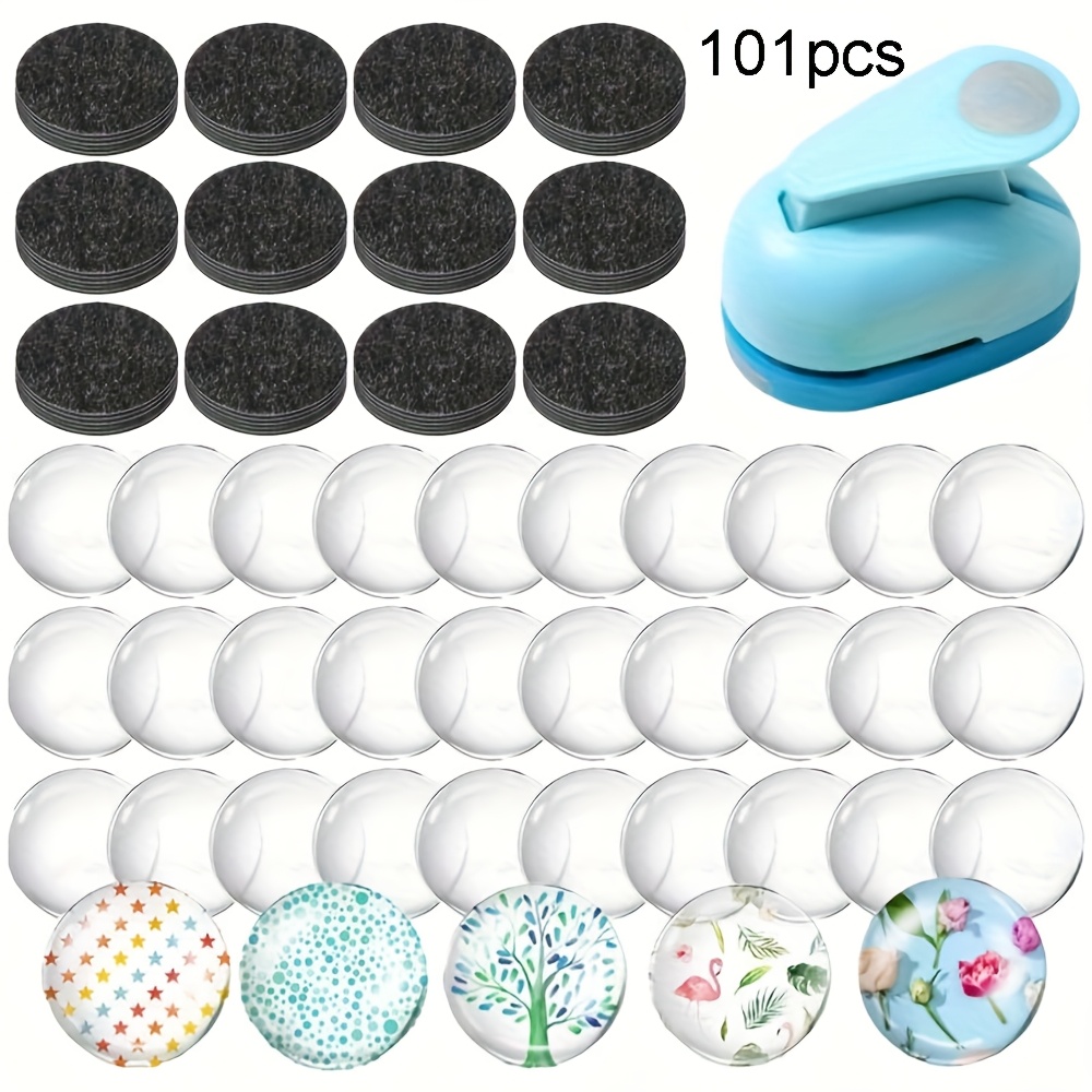 TEMU 101pcs Refrigerator Glass Magnet Craft Kit, Including Craft 1-inch Paper Punch, Round Magnets, And Transparent , For Refrigerator Magnet Craft