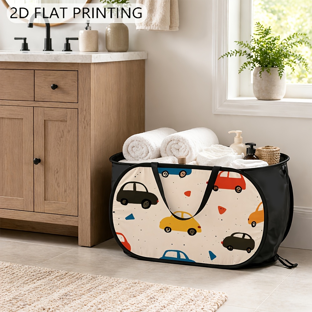 TEMU 1pc Foldable Pop-up Mesh Laundry Hamper With -themed Print - Modern Multicolor Foldable Storage Basket Suitable For Clothes,,, Room,