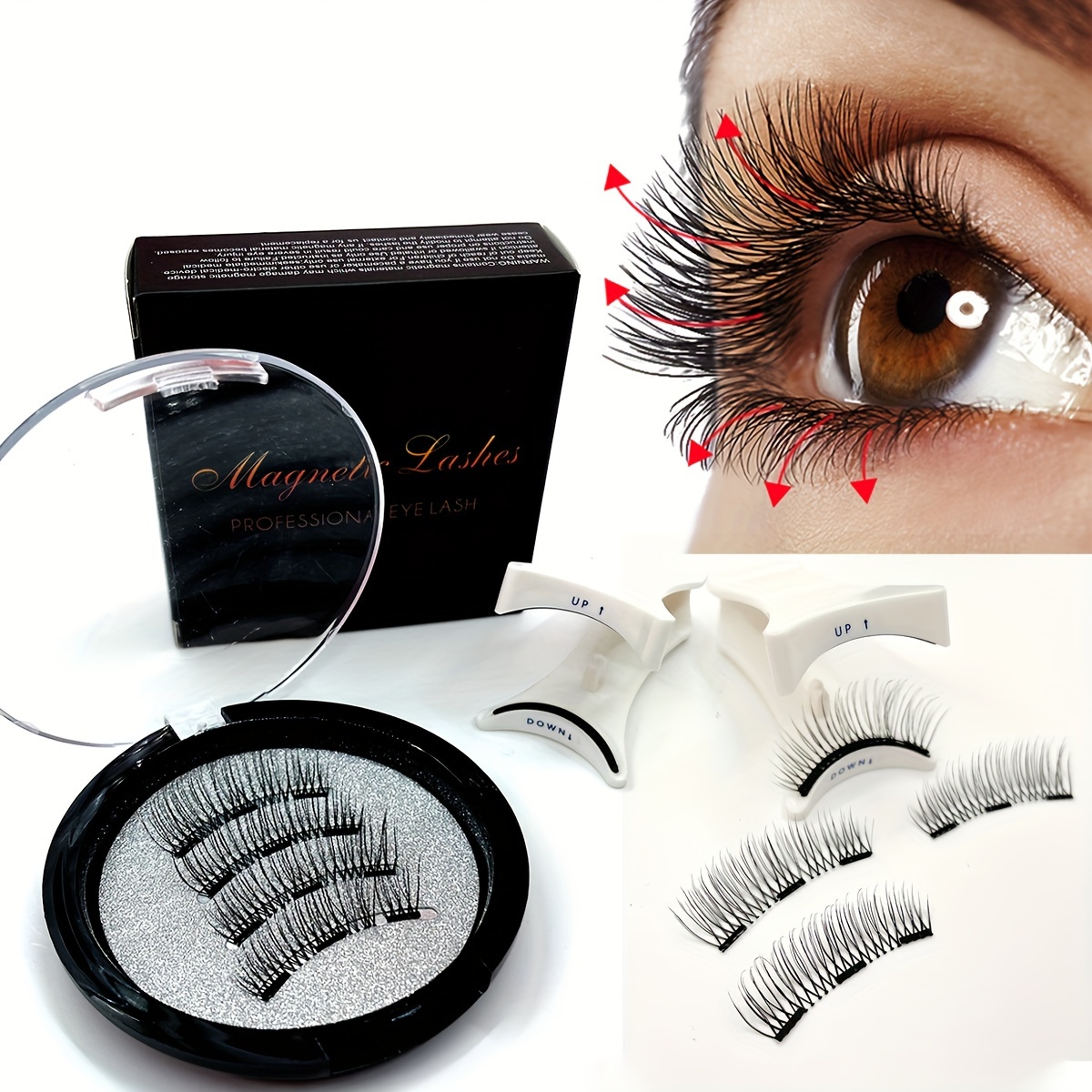 

Magnetic Eyelashes Kit - 1 Pair, Reusable & Natural Look With Curved Design, Wispy Long Lashes, Easy-to-apply Magnet Technology