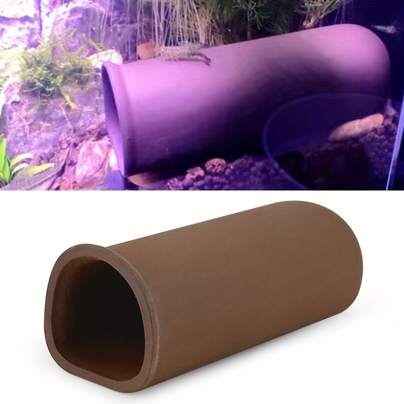 

1pc Ceramic Rock Cave For Aquariums - Fish & Shrimp Hideaway, Tapered Shelter With Purple Sand Finish, Small Flat Base