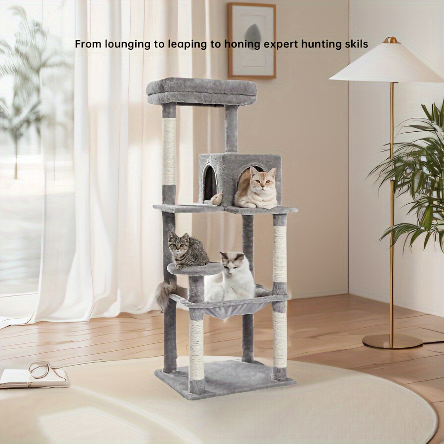 

56 Inches High Tall Cat Tree For Indoor Cats, Cat Climbing Frame, Cat's Nest, Multi-level Cat Tower With Super Large Hammock, Sisal Covered Scratching Posts, Cozy Condo And Top Perch, Grey, Beige