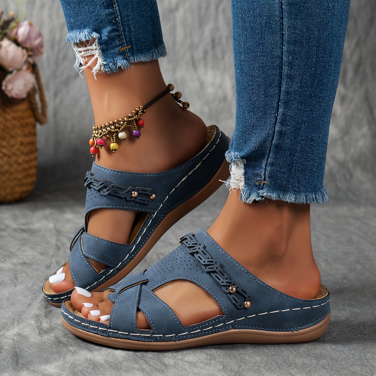 womens cut out wedge slide shoes open toe soft sole slip on shoes casual outdoor summer   1