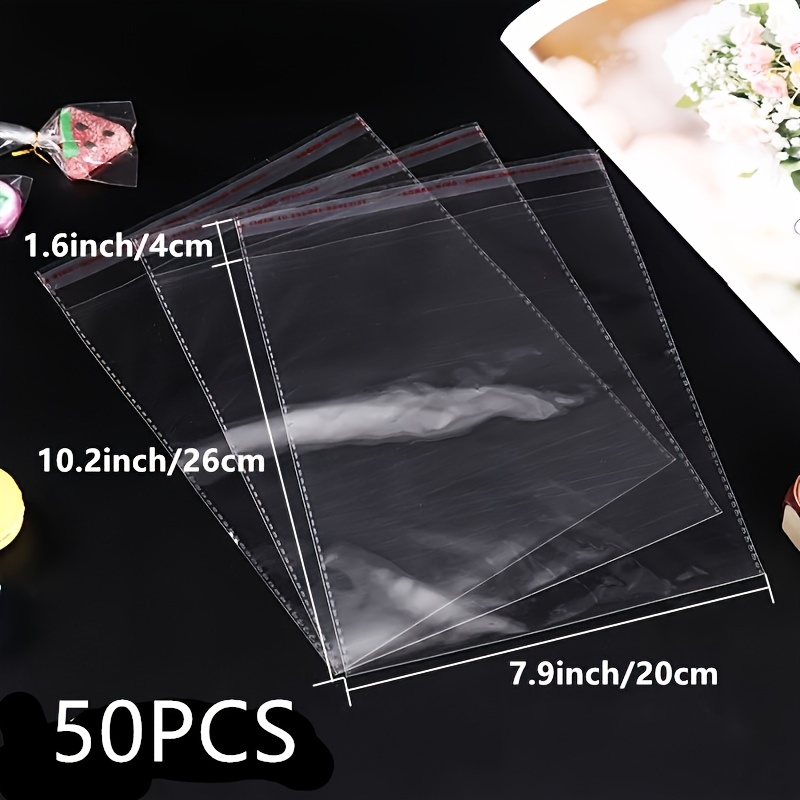 TEMU 50pcs Large Clear Self Sealing Cellophane Bags, 7.9x10.2/9.84x12.2 Inch Transparent Plastic Bags, Clothing, Ornaments, Photos And Gifts Bags For