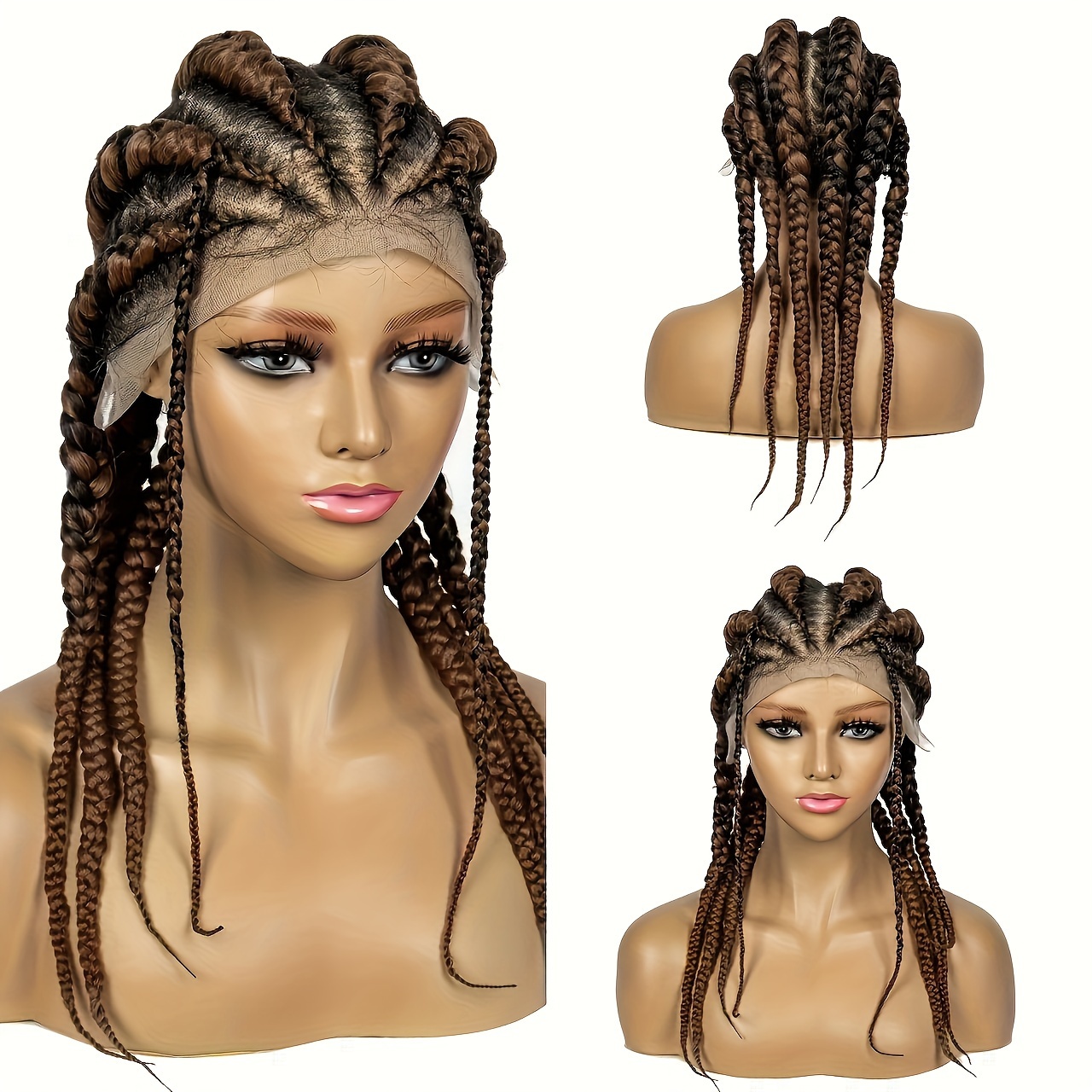 

Elegant Full Lace Braided Wig For Women - Mid-length, Heat Resistant Synthetic Hair, 180% Density