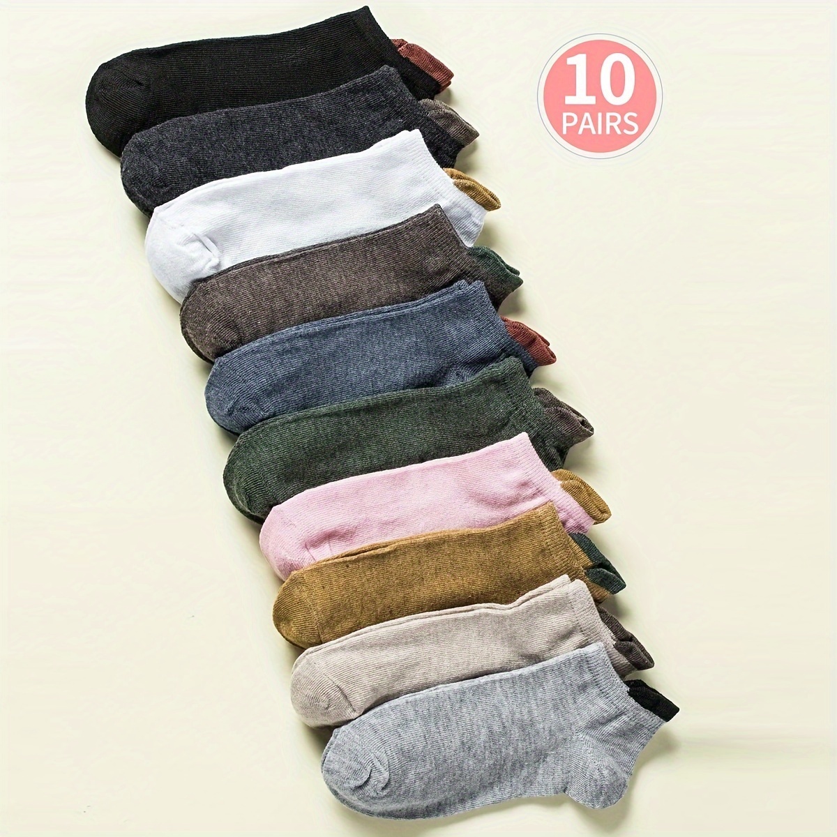 

10 Pairs Solid Ankle Socks, Casual & Breathable Low Cut Socks, Women's Stockings & Hosiery