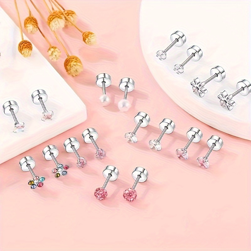 24pcs Stainless Steel Pentagram Ear Bone Nail Earrings