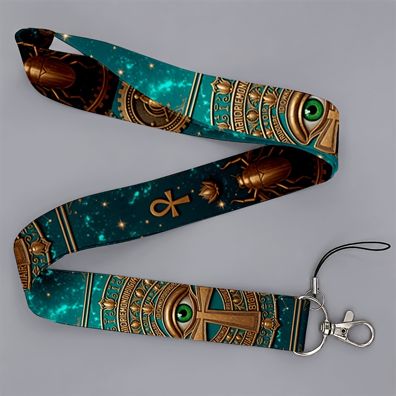 TEMU 2d 1 Suitable For Men And Are Work Or School, Vintage Egyptian Themed Lanyard, Eye Of Horus & Scarab Print, Badge Holder