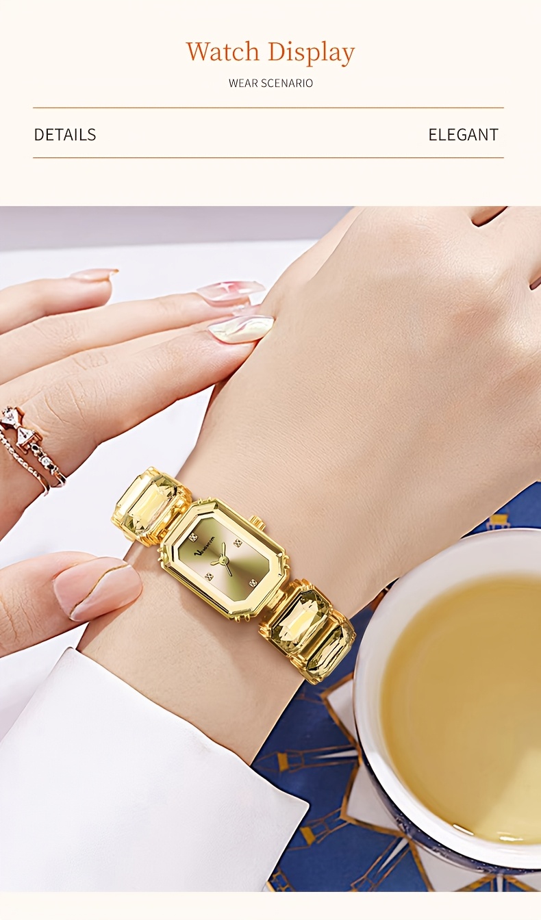 1pc   bracelet watch for women fashionable   with rectangular colorful case crystal dial european and american   style showcasing     of women   for gift   details 1