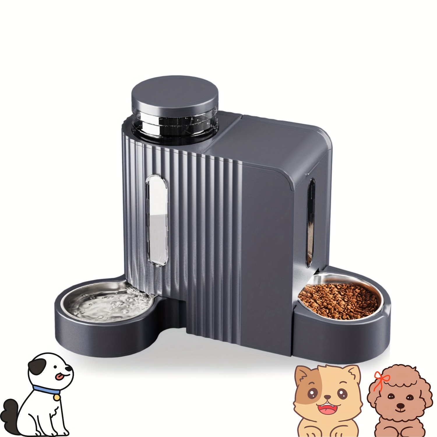 TEMU Dog Water Dispenser & Feeder, -one Set, 1.6gal Large Capacity, Automatic Gravity Feeding, No Electricity, 304 Stainless Steel Bowl, Removable And Washable, For Small/medium/large All Dogs