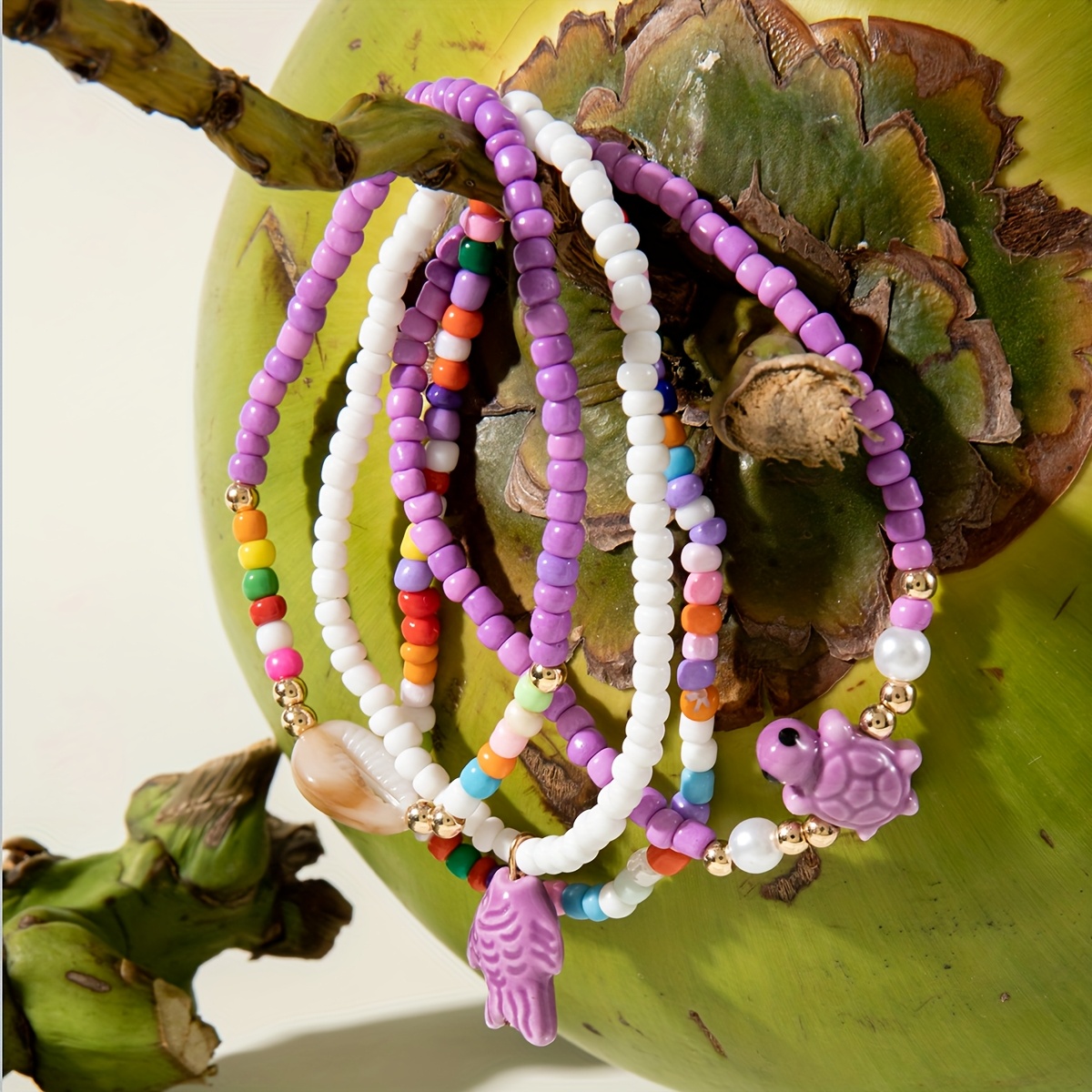 Beach Style Rice Bead and Shell Anklet Set for Women Dance Party
