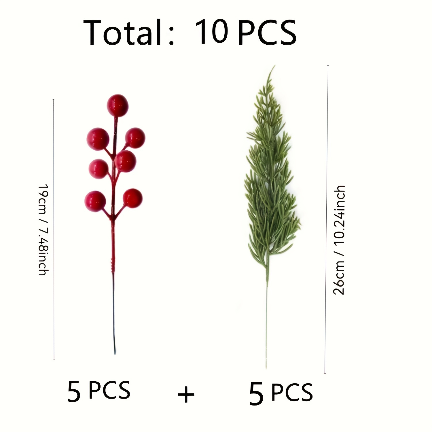 10pcs Artificial Pine Branches With Red Berries & Stems - Realistic Evergreen Foliage, Plastic Christmas Wreath & Xmas Tree Decorations Suitable For, Multi-holiday (/chanukah/easter/thanksgiving)