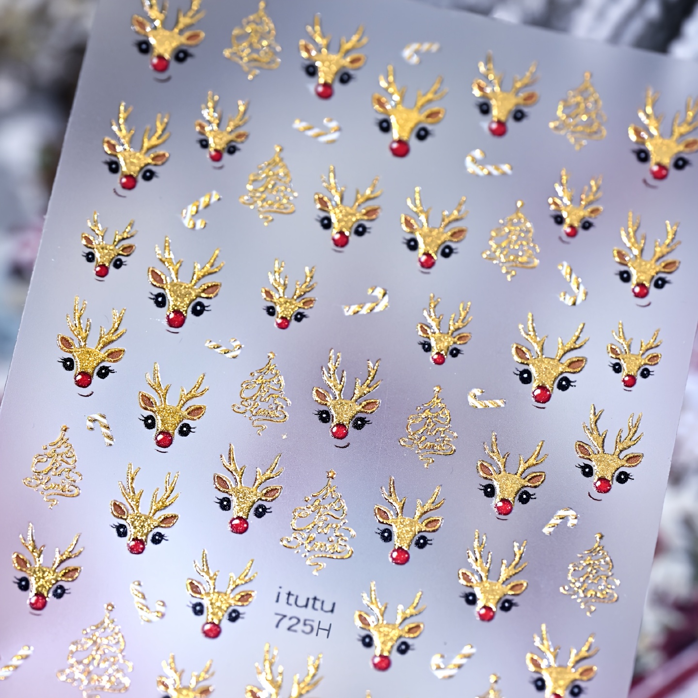 TEMU Christmas New Style Christmas Reindeer Nail Stickers, Metallic Christmas Tree Cute Deer Head Snowflake Pattern, Craft, Easy To Paste, Daily Nail
