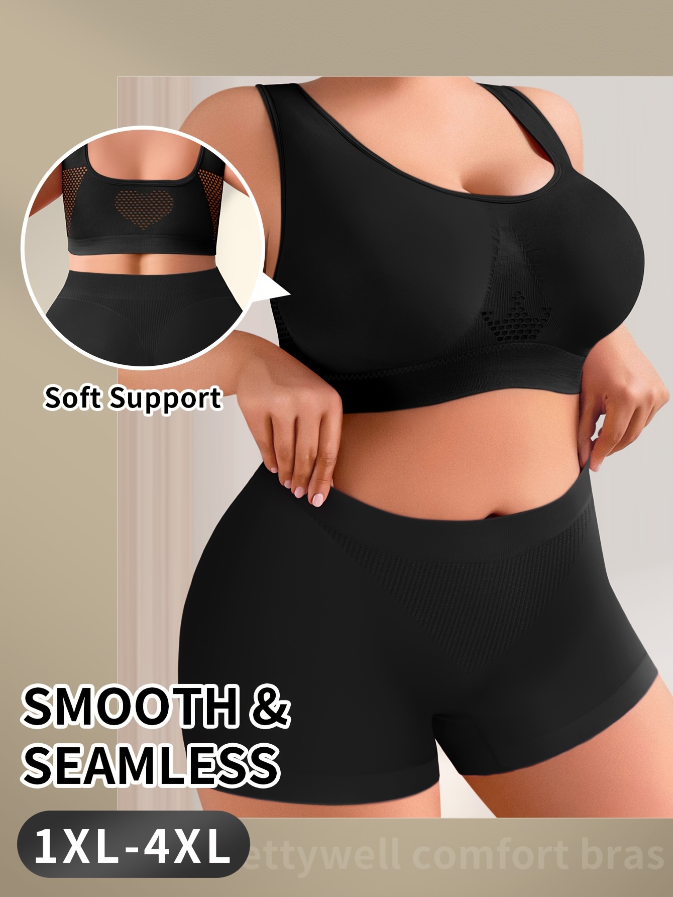 1pc Seamless Low Waist Panty Full Coverage Underwire-Free Comfortable Style Plus Size Bra in Rose, MIOTAN