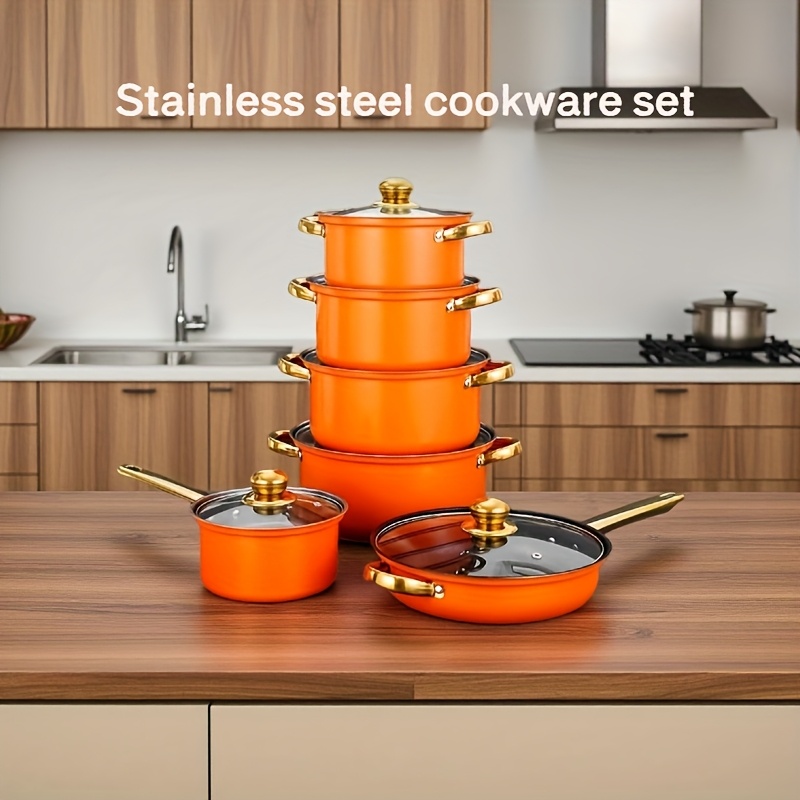 TEMU 1 Piece Stainless Steel Cookware Set, Stainless Steel Cookware, +6 Lids, Stainless Steel 2 Handed Handle With Lid Deep Soup Pot, Suitable For Home And Restaurant Cooking