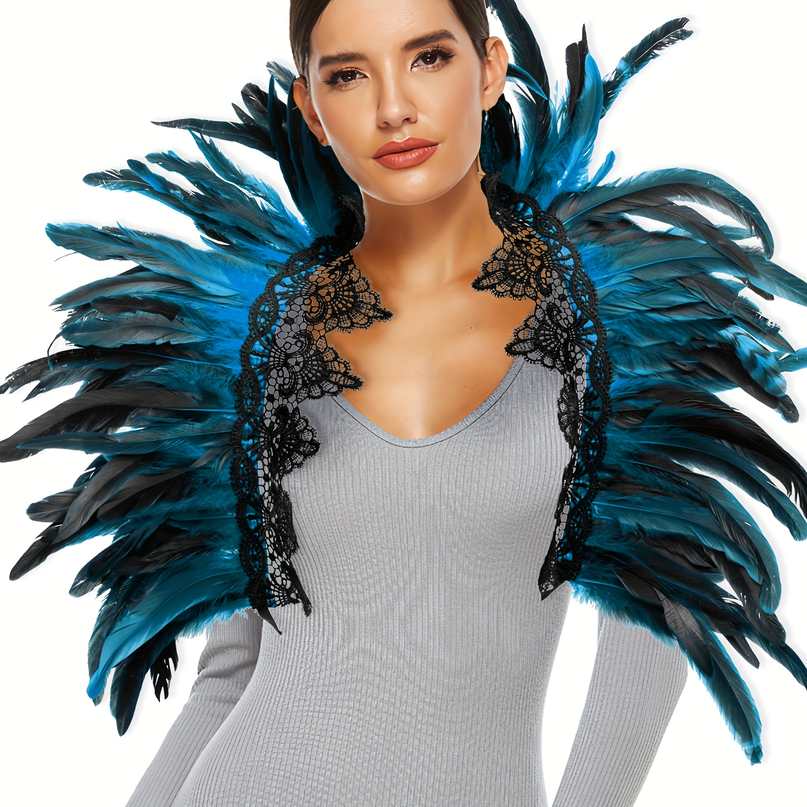 TEMU Women's Artificial Feathers Shawl Cloak Decorative Accessory Fashion Trend Shawl Punk Gothic Halloween Christmas Carnival Party Shawl Stage Show
