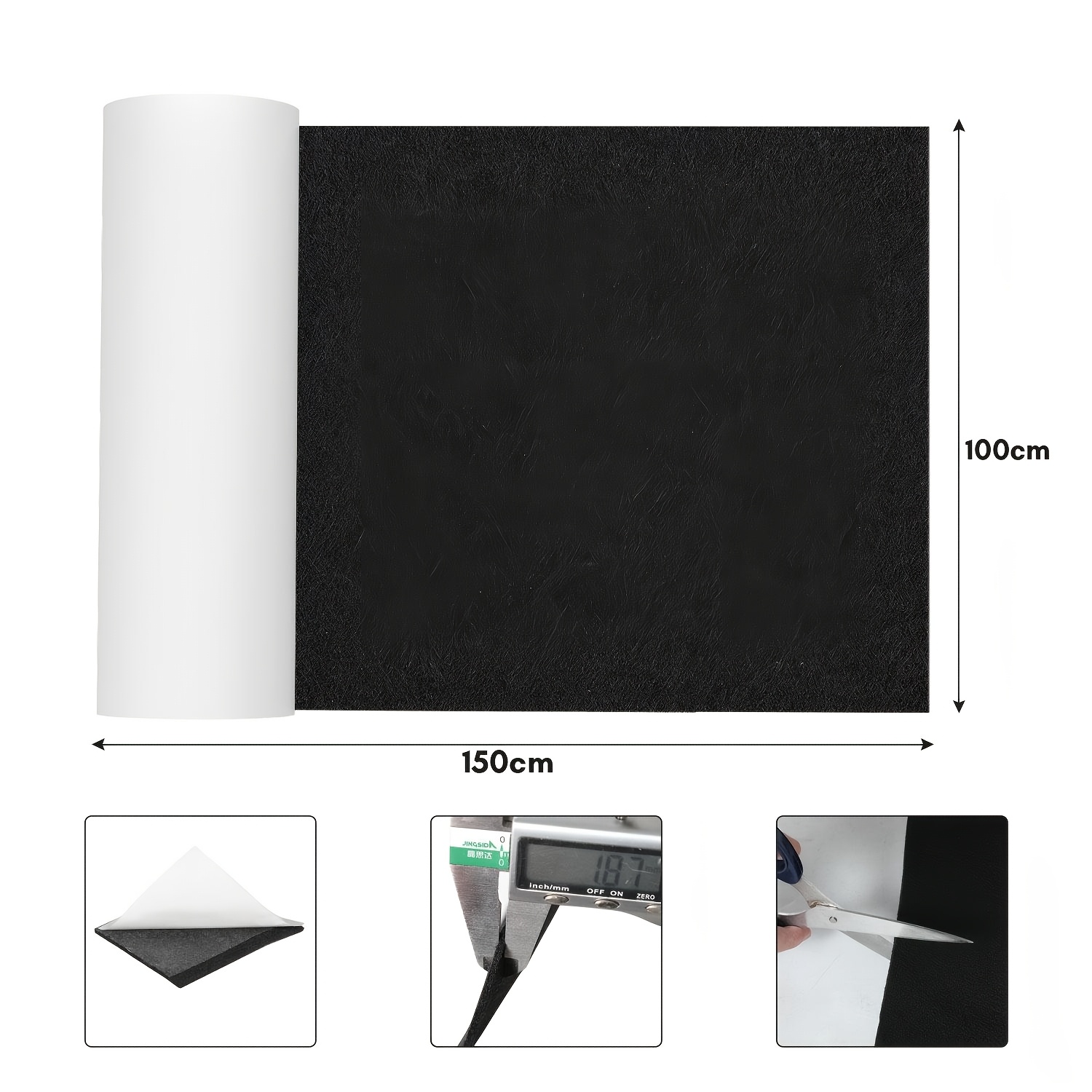 Self-adhesive Felt Cloth, Sold By The Meter, 100cm X 150cm Felt Mat, Synthetic Fiber Felt Fabric, Diy Self-adhesive Felt Board, 350g/square Metres, Thickness 2.5mm, Grey/black.