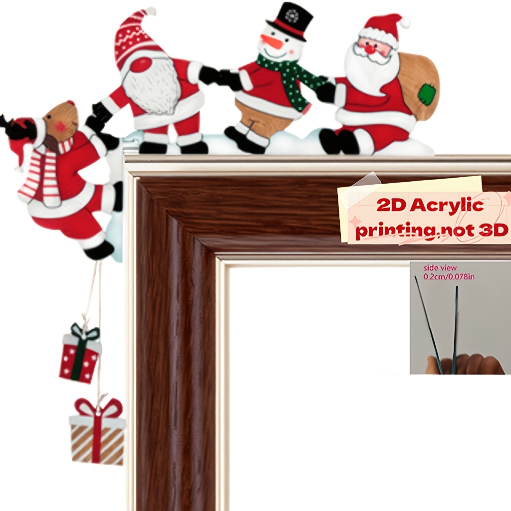 TEMU 2d Flat - [2d Flat] 1pc, 2d Flat, Acrylic Santa Claus, Christmas Door Frame, Decorative Christmas Door Corner, Wall Decoration Snowman Reindeer