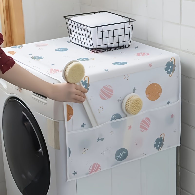 1pc Multifunctional Drying Dust Cover with Side Pocket - Water and oil resistant, easy to clean, white plastic, simple pattern, effective dust control, storage bag, easy to clean Large storage capacity Replacement parts for dryer
