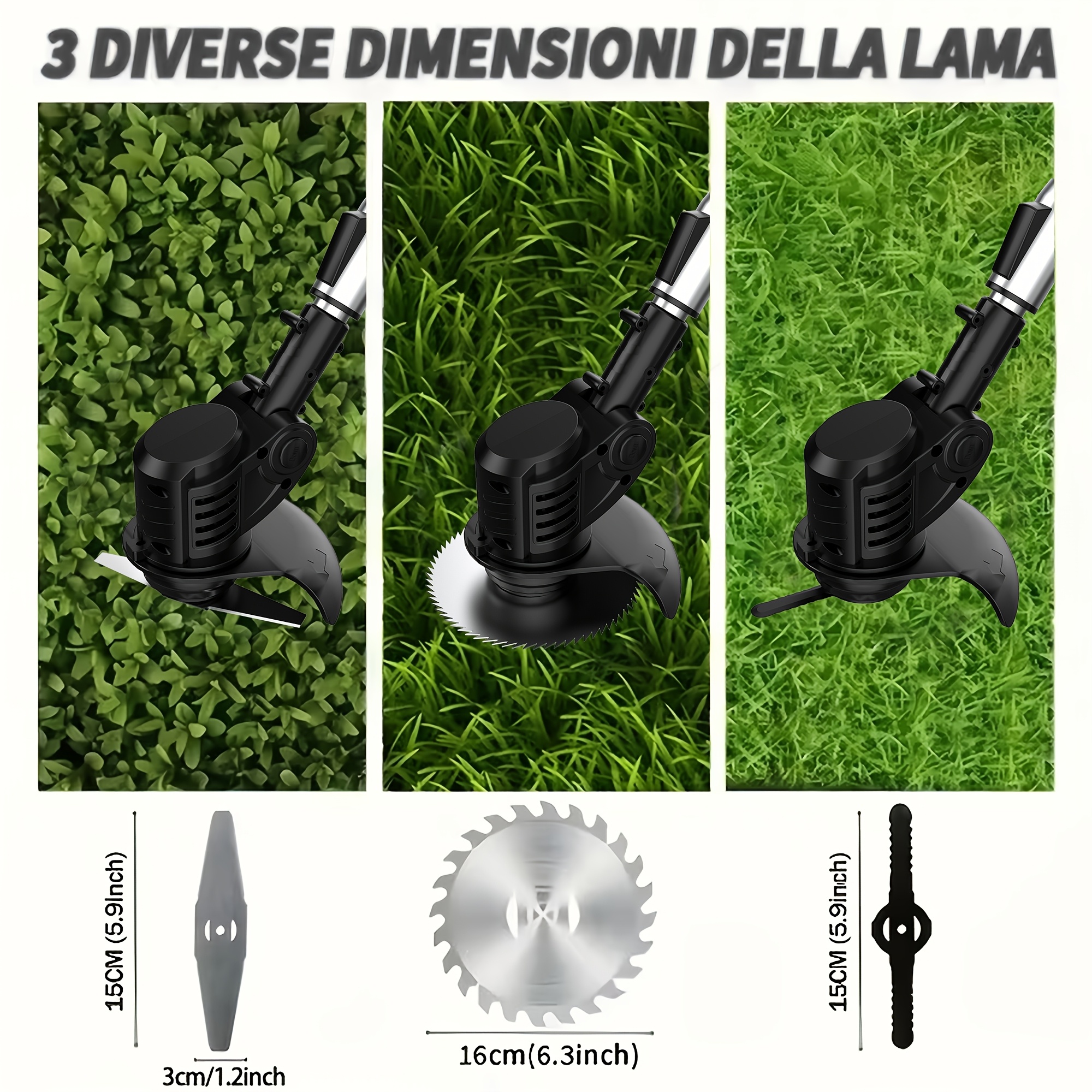 portable cordless electric lawnmower for home use garden weeder cordless trimmer   with 3 blade types and 1 2 high capacity lithium batteries providing powerful performance for lawns gardens and patios tool discount Product details 9