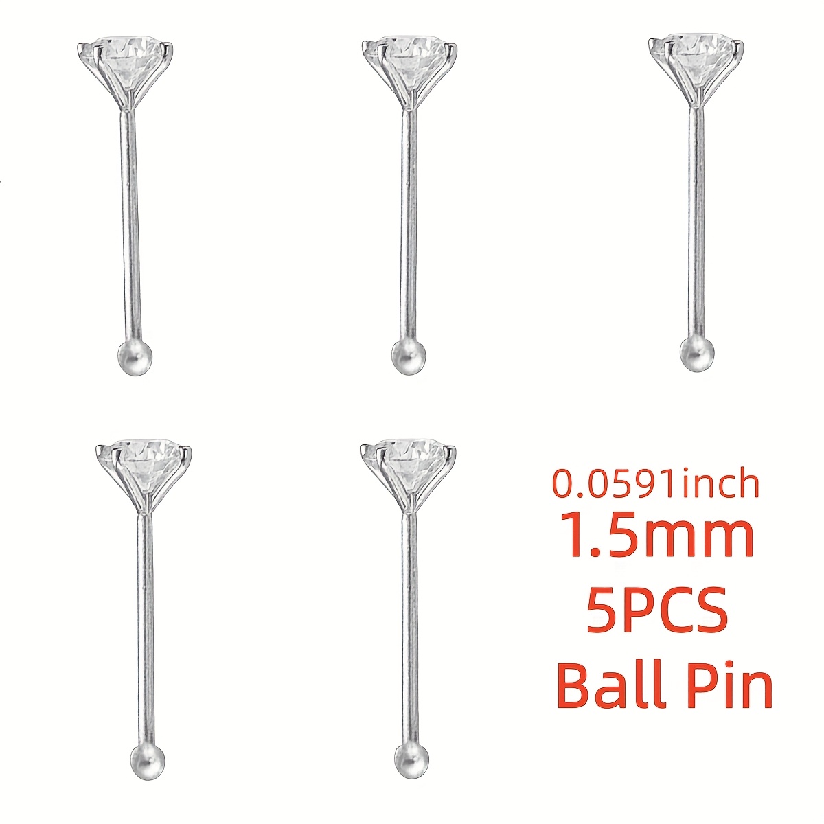 E-shop 5 Stk. Nasenringe Kugel gerade Form Nasenstecker Nasenschrauben Knochen hoher Nasenflügel Piercing-Schmuck für Damen Herren 1,5mm 2mm 2,5mm 3mm