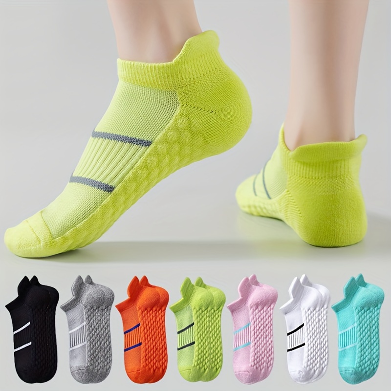 

7 Pairs Striped Athletic Socks, Breathable & Comfy No Show Ankle Socks, Women's Stockings & Hosiery