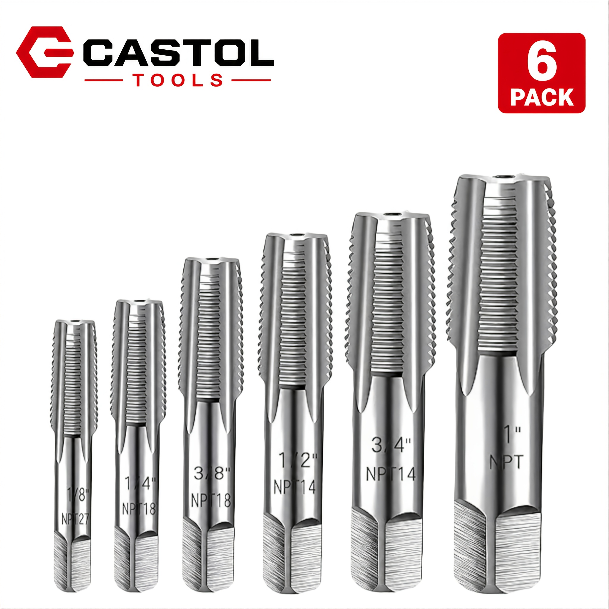 Image of 6pcs Pipe Threading Tool Set, Npt Thread Taps And Tapping Tool Kit, Suitable For Pvc Pipe Threading In 1/8", 1/4", 3/8", 1/2", 3/4", And 1" Sizes